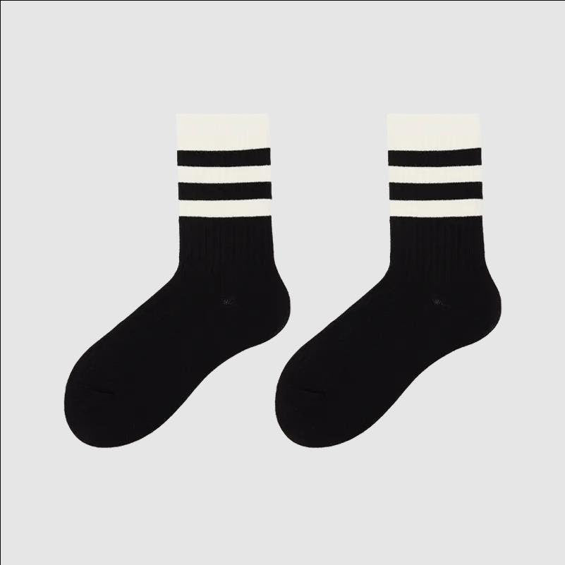 Black & White Color Block Crew Socks For Women