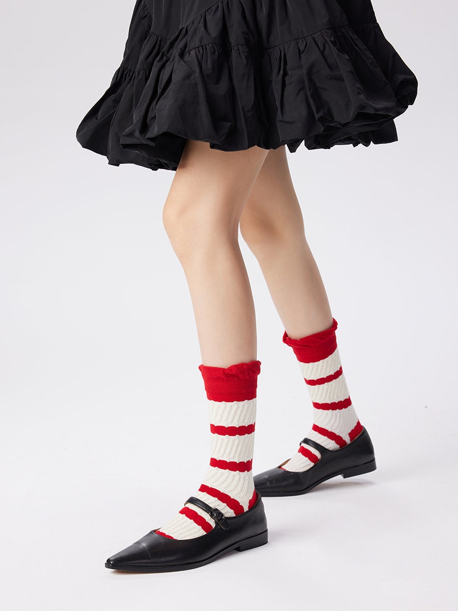 Ruffle Christmas Crew Socks For Women