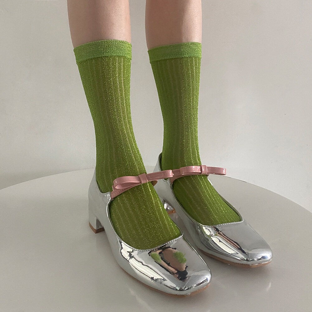 Shiny Striped Crew Socks For Women