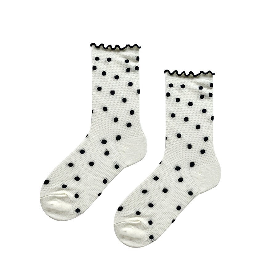 Polka Dot Ruffle Crew Socks For Women