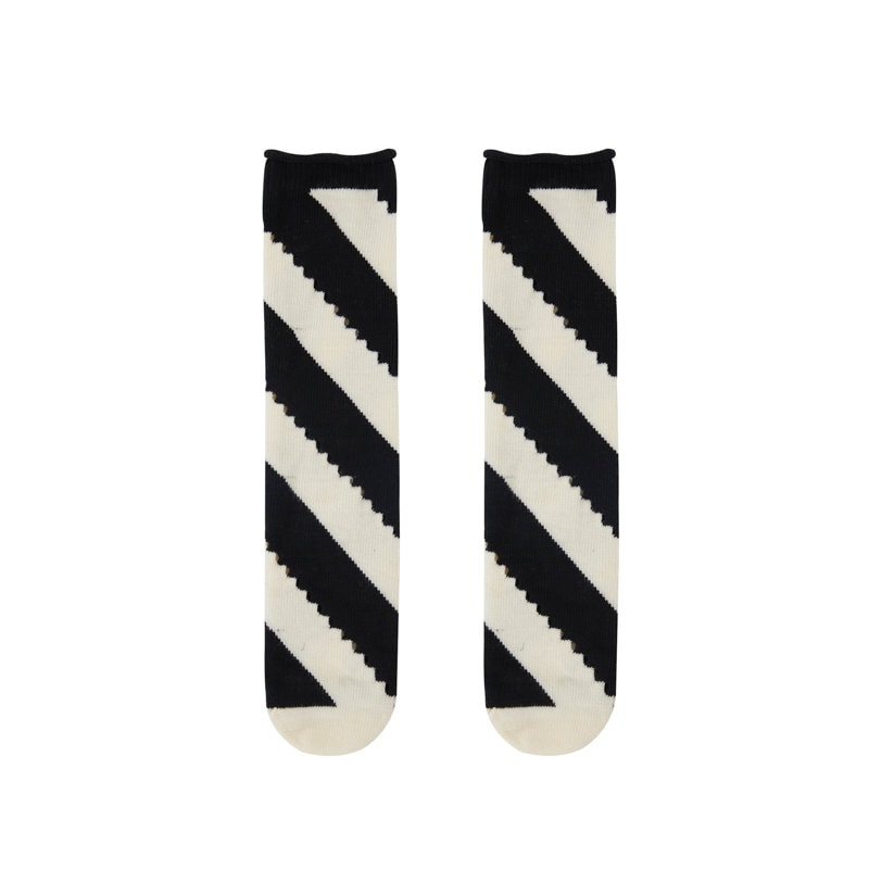 Twill Color Block Pointelle Crew Socks For Women