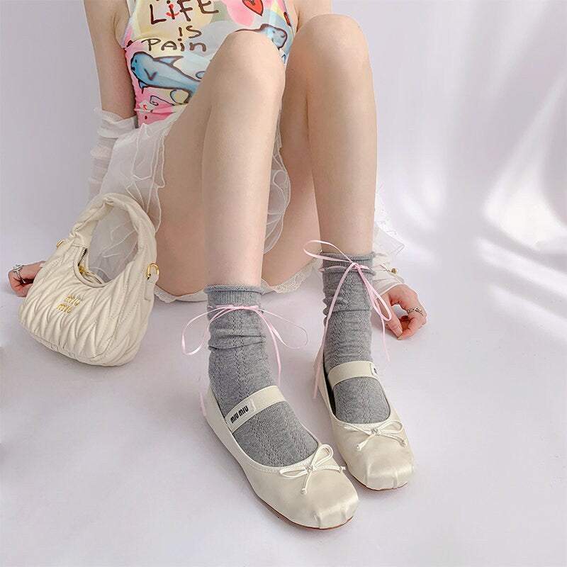 Bow Ribbon Quarter Socks / Crew Socks For Women