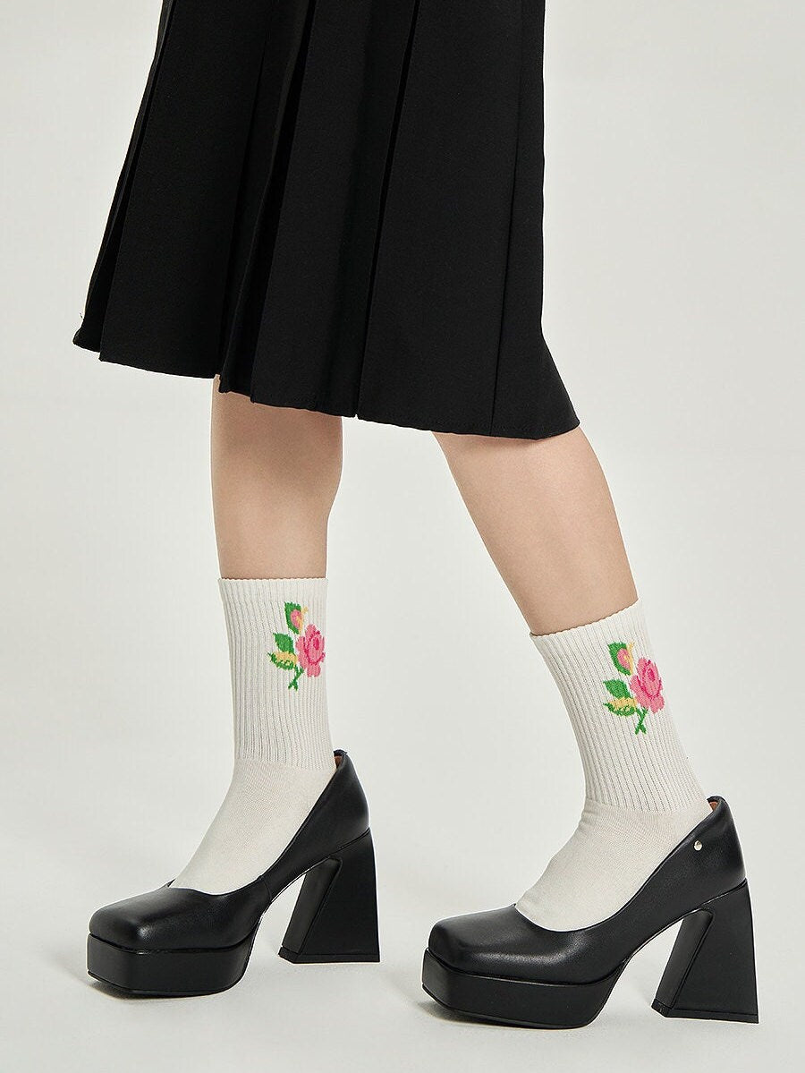 Floral 80s/90s Crew Socks For Women