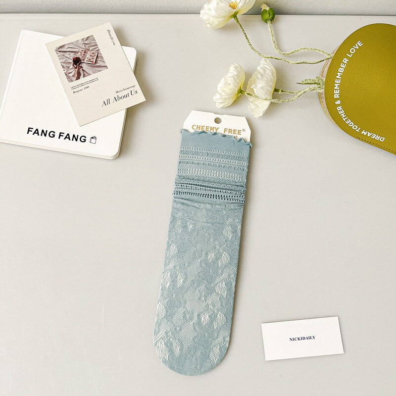Lace Pointelle Ruffle Quarter Socks For Women