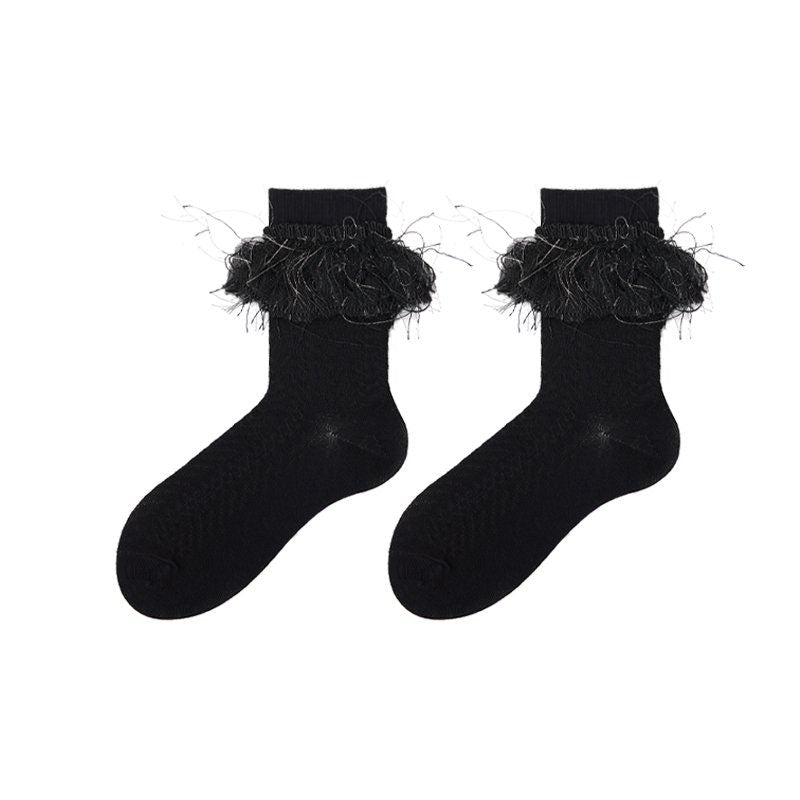 Tassel Trim Crew Socks For Women