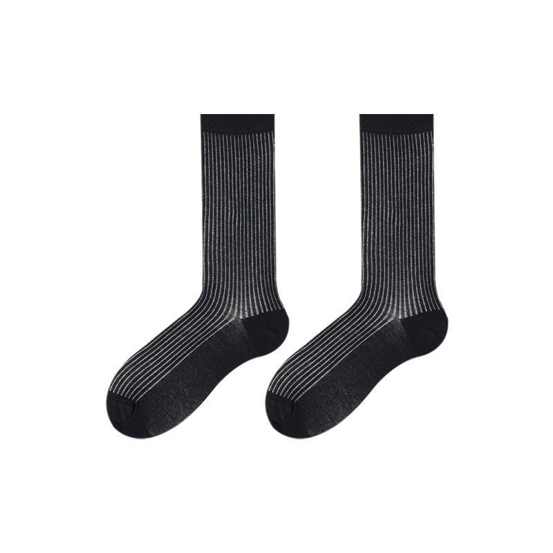 Semi-Sheer Stripe Crew Socks / Calf Socks For Women