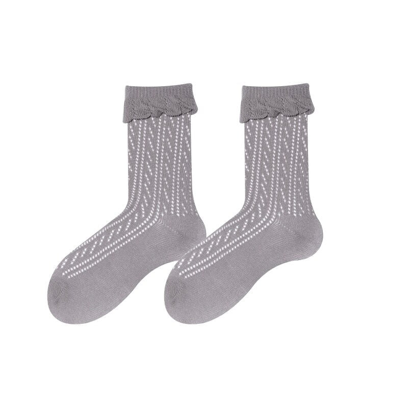 Ruffle Pointelle Knit Crew Socks For Women