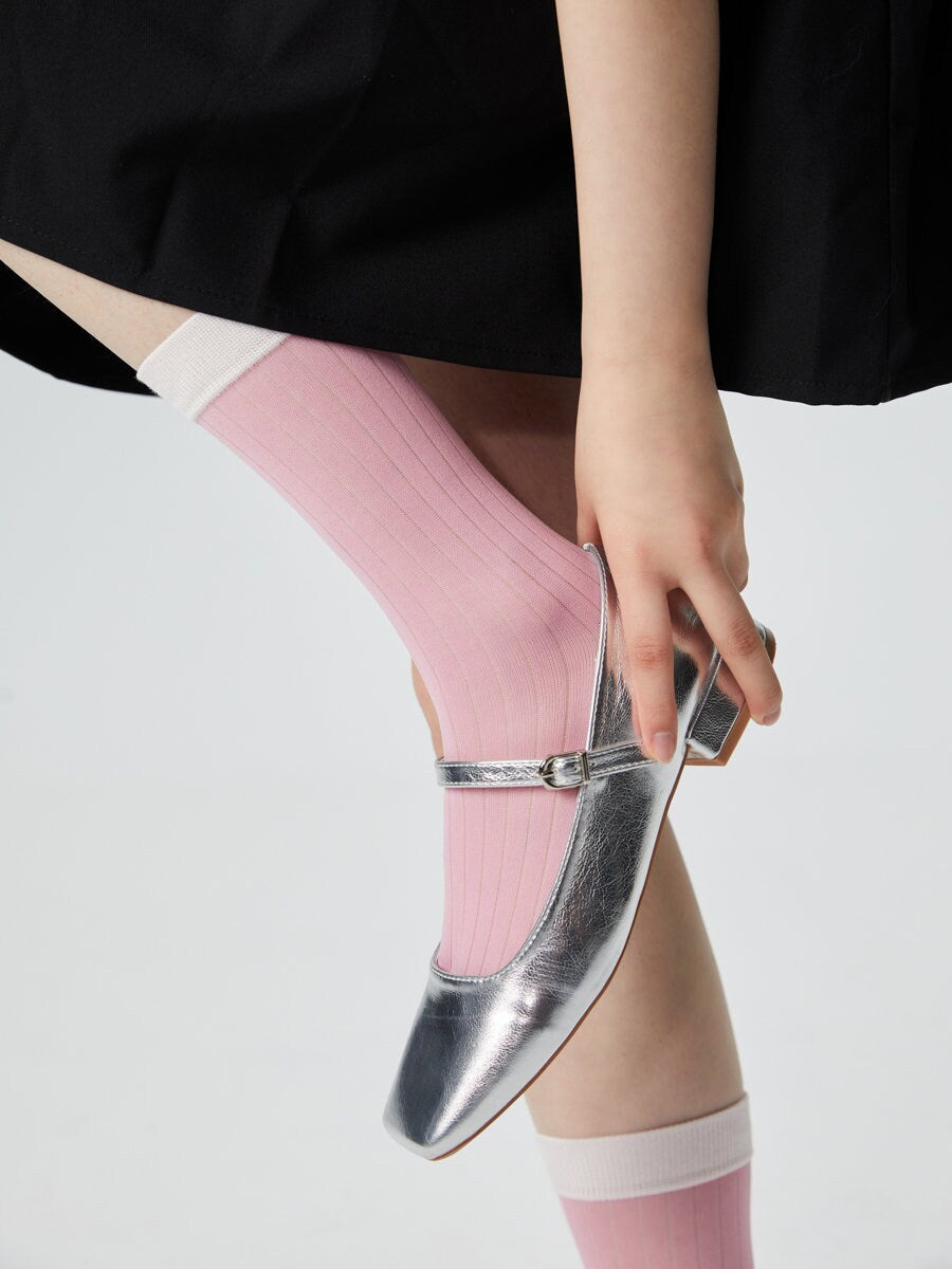 Color Block Semi-Sheer Stripe Crew Socks For Women