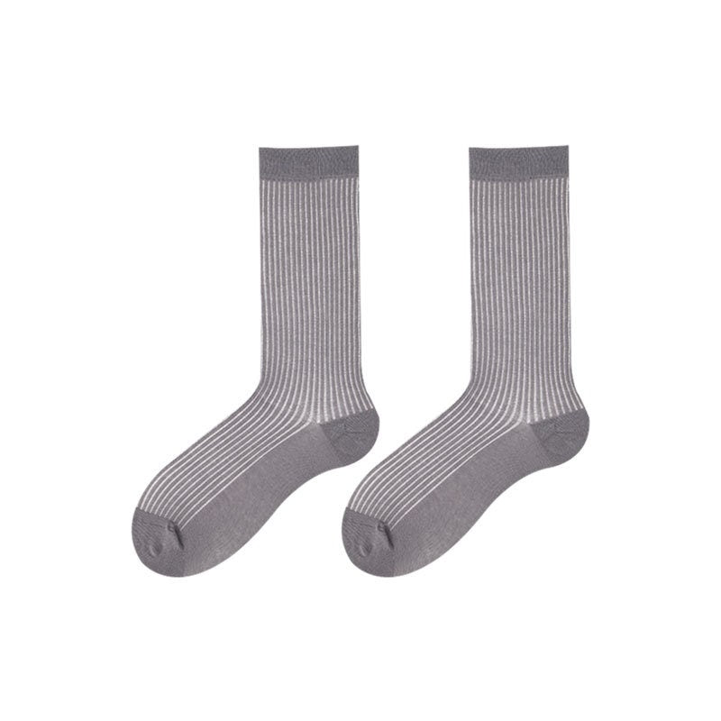 Semi-Sheer Stripe Crew Socks / Calf Socks For Women