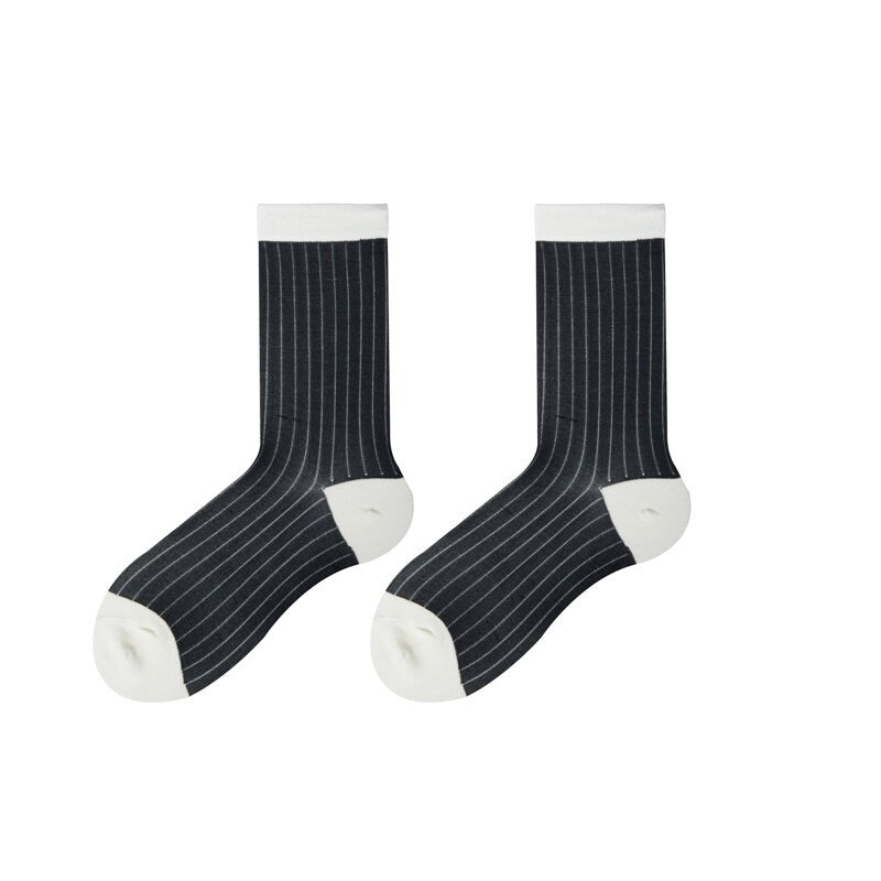 Color Block Semi-Sheer Stripe Crew Socks For Women