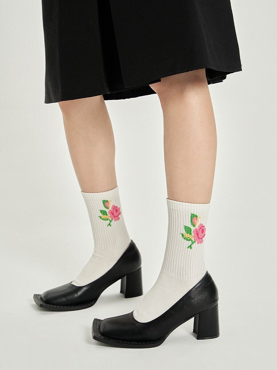 Floral 80s/90s Crew Socks For Women