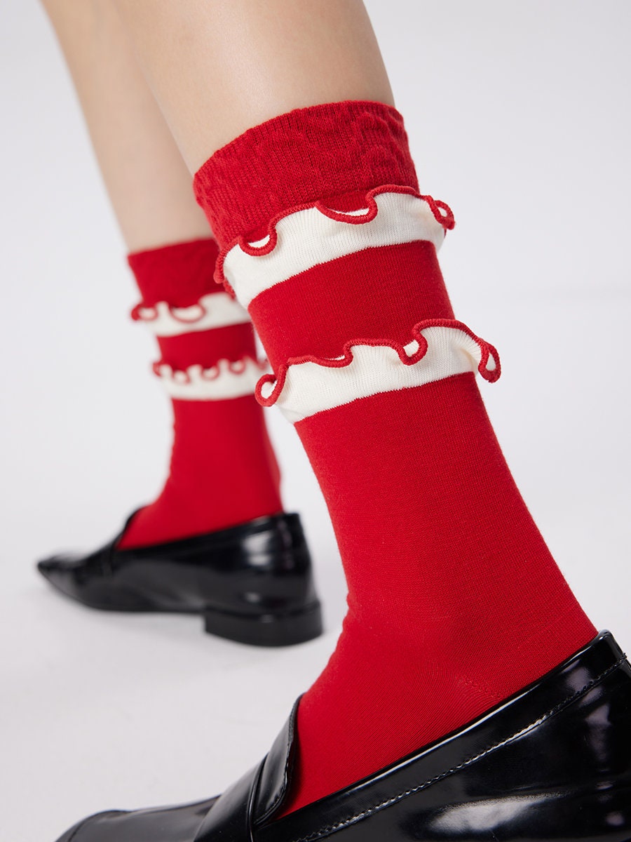 Ruffle Christmas Crew Socks For Women