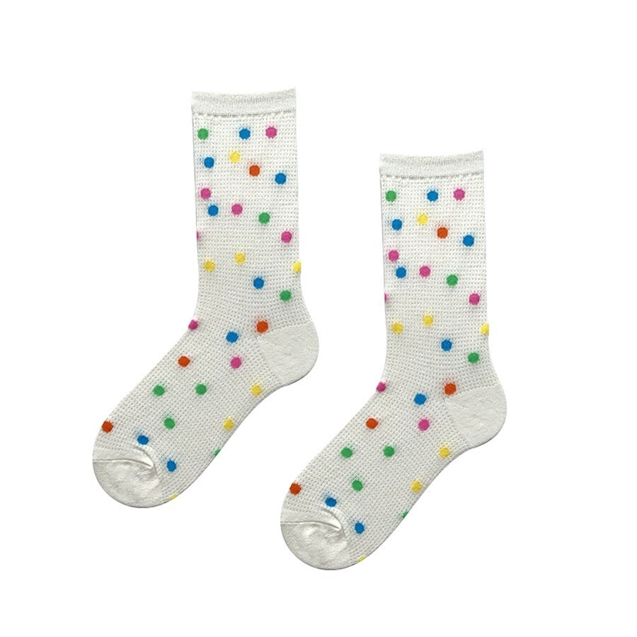 Polka Dot Ruffle Crew Socks For Women