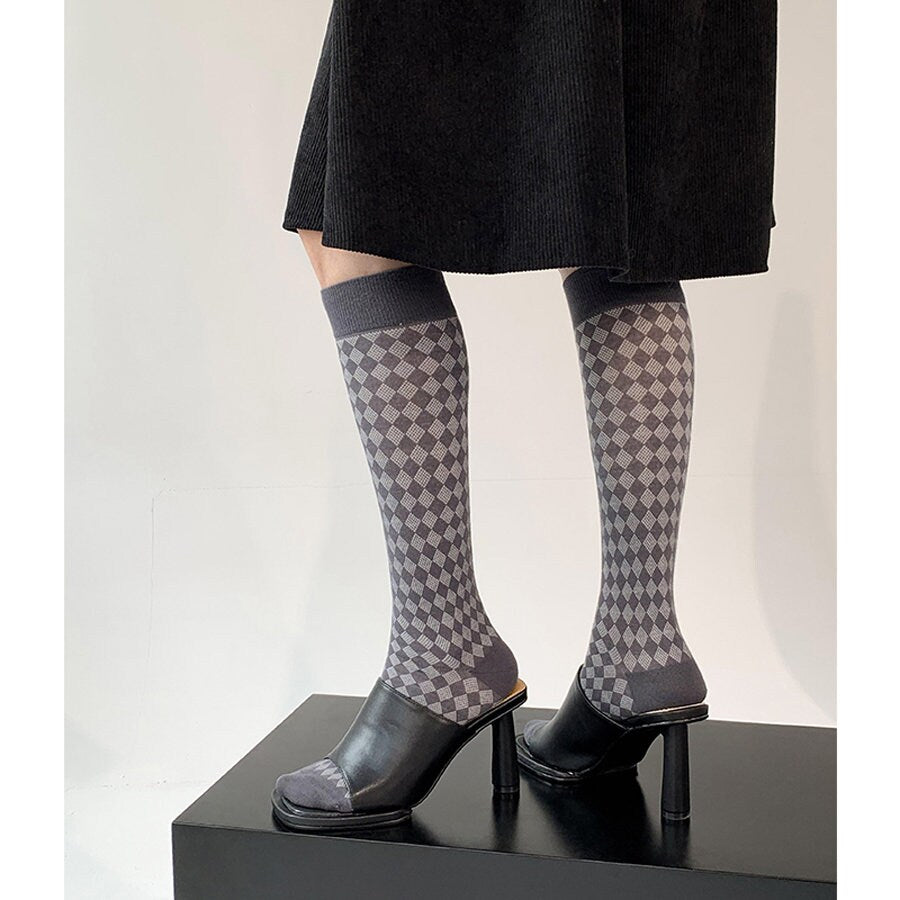 Argyle Knee High Socks For Women