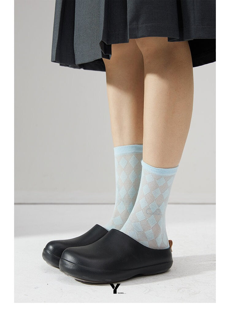 Argyle Semi-Sheer Crew Socks For Women