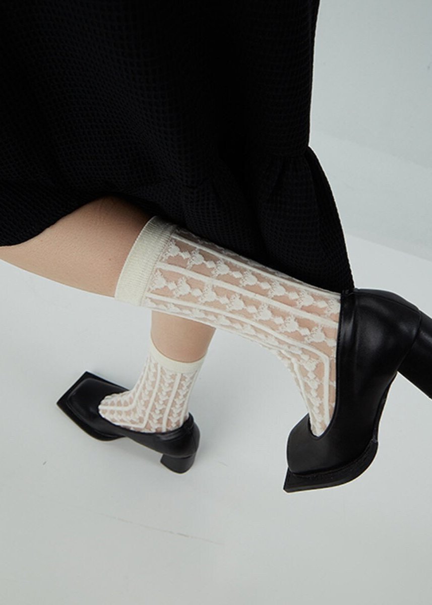 Pointelle Semi-Sheer Crew Socks