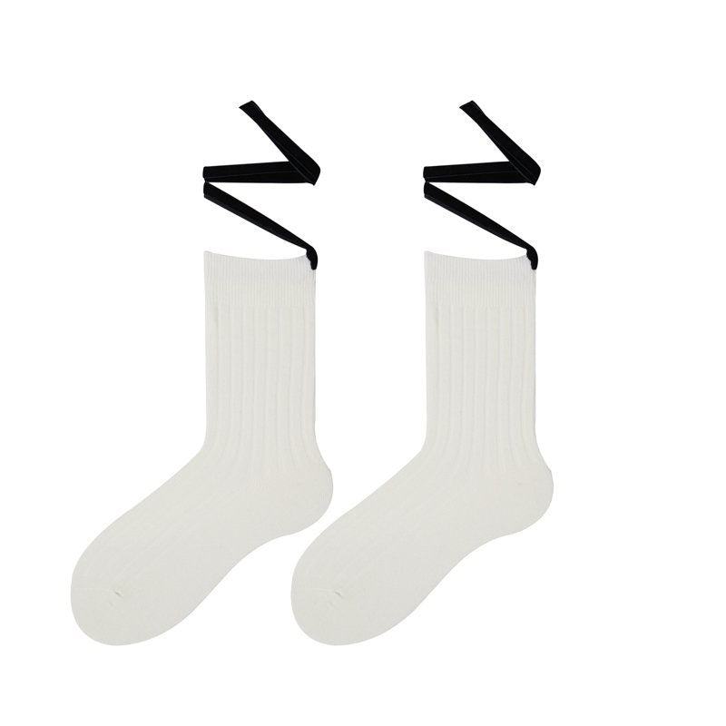 Cross Ribbon Crew Socks For Women