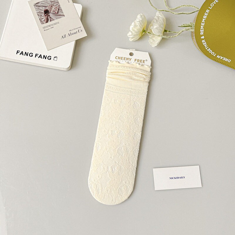 Lace Pointelle Ruffle Quarter Socks For Women