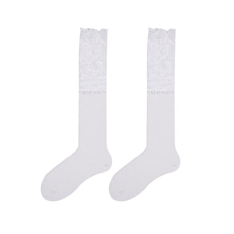 Lace Trim Knee High Socks / Calf Socks For Women