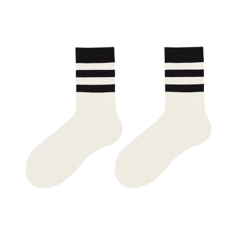 Black & White Color Block Crew Socks For Women