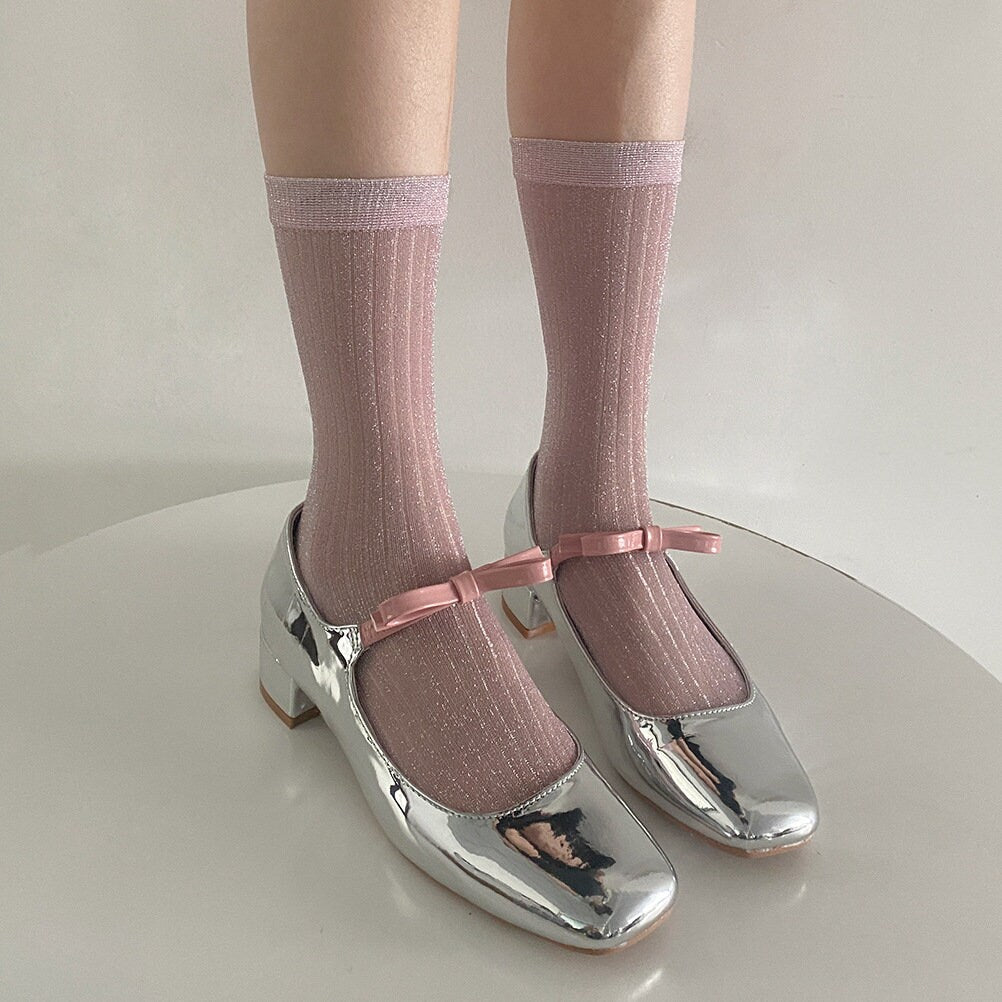 Shiny Striped Crew Socks For Women