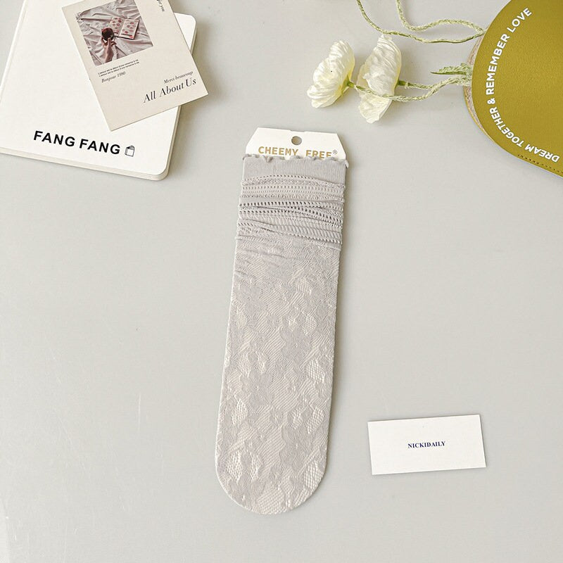 Lace Pointelle Ruffle Quarter Socks For Women