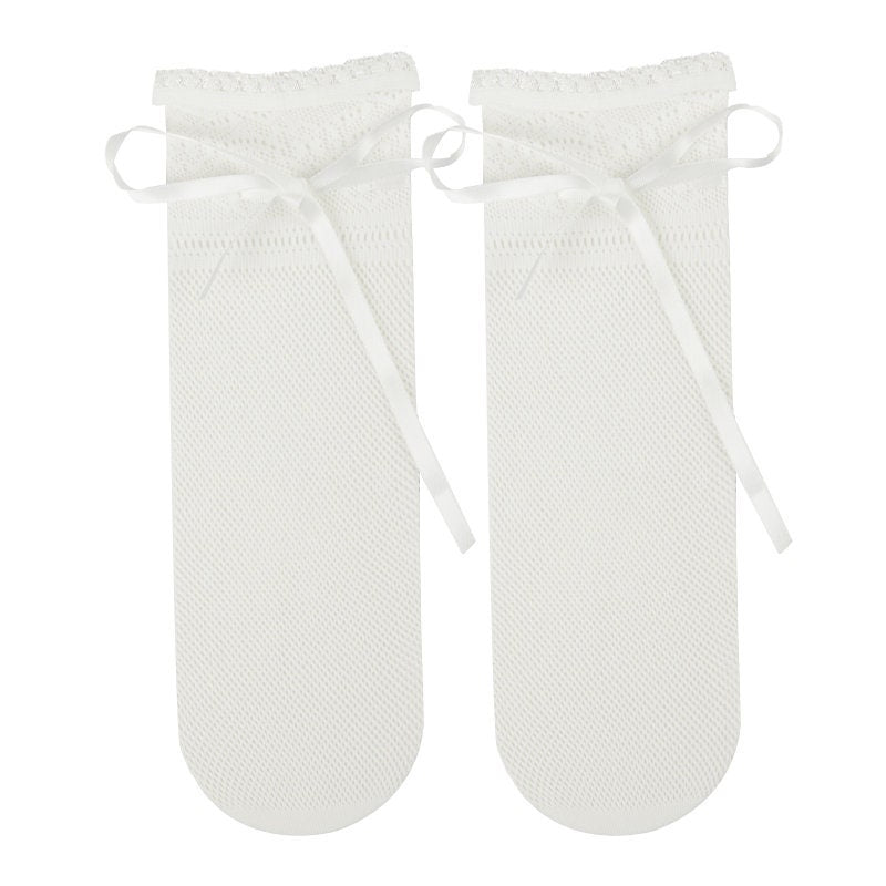 Bow Ribbon Lace Pointelle Crew Socks For Women