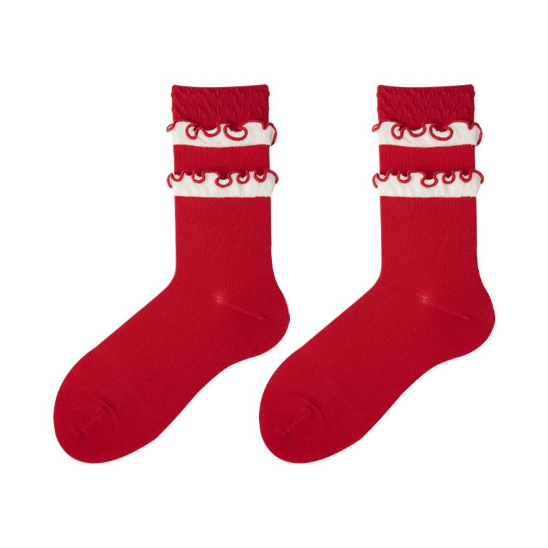 Ruffle Christmas Crew Socks For Women