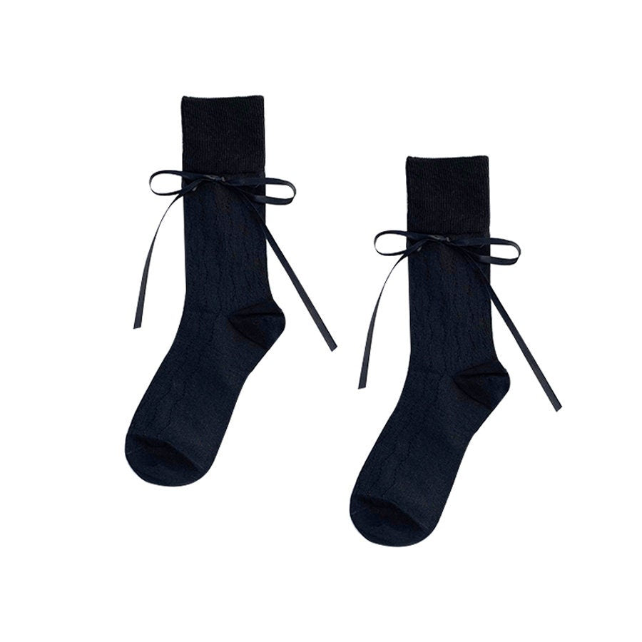 Bow Ribbon Cotton Crew Socks For Women