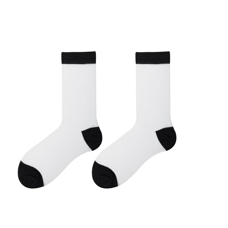 Color Block Semi-Sheer Stripe Crew Socks For Women