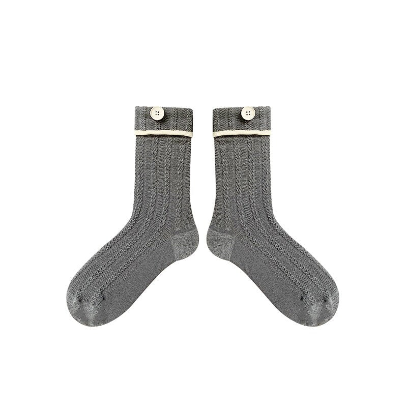 Button Cuffed Crew Socks For Women