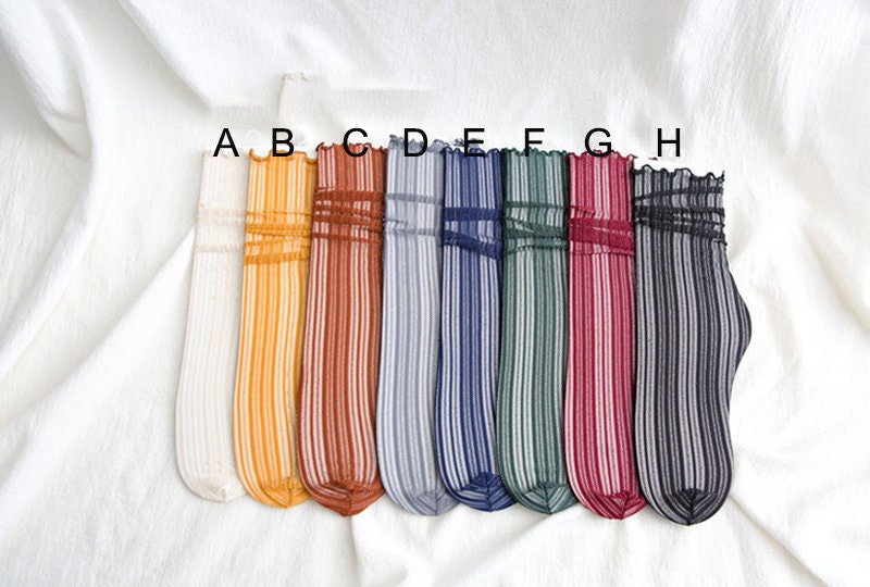 Stripe Ruffle Tulle Crew Socks For Women