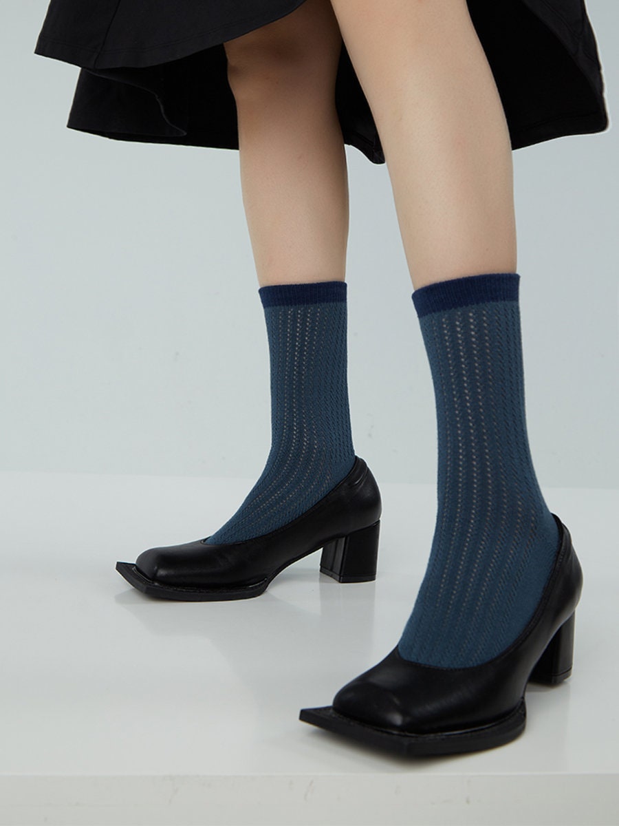 Pointelle Knit Crew Socks For Women