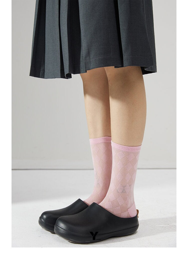 Argyle Semi-Sheer Crew Socks For Women