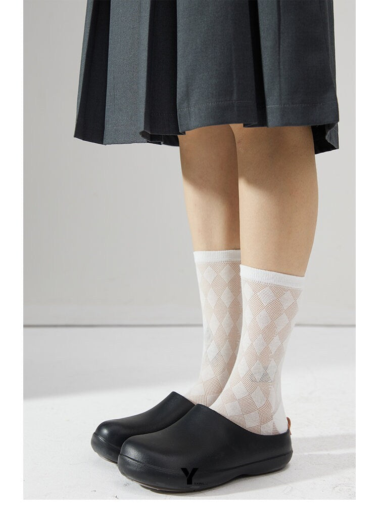 Argyle Semi-Sheer Crew Socks For Women