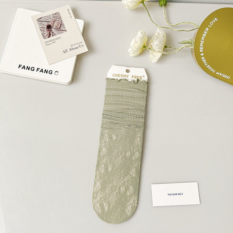 Lace Pointelle Ruffle Quarter Socks For Women
