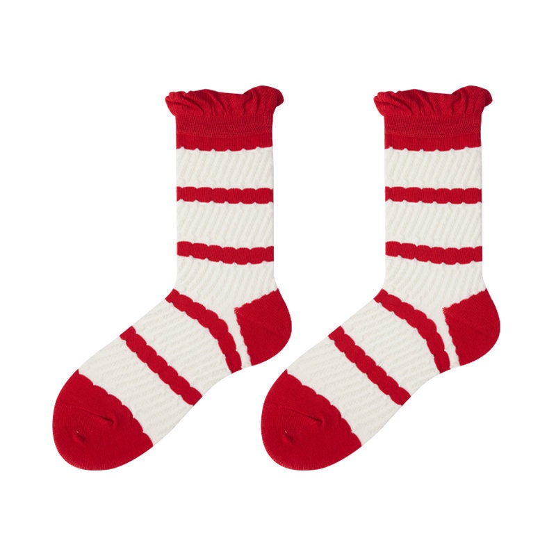 Ruffle Christmas Crew Socks For Women