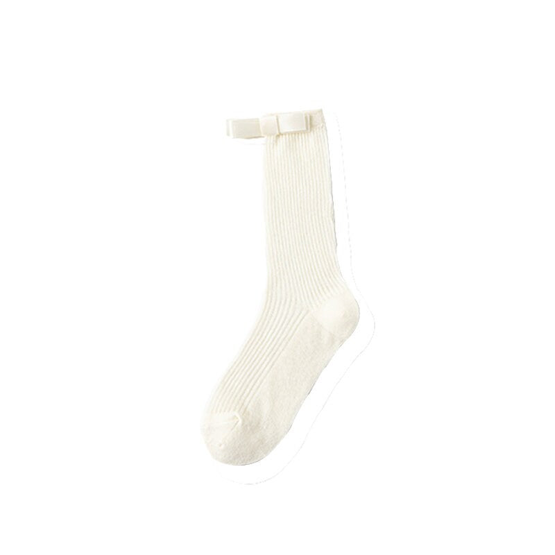 Bow Semi-Sheer Stripe Crew Socks / Calf Socks For Women