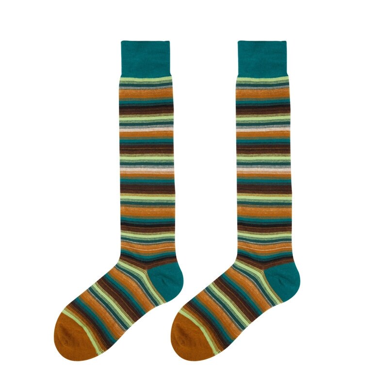 Green Stripe Gradient Knee High Socks / Crew Socks For Women