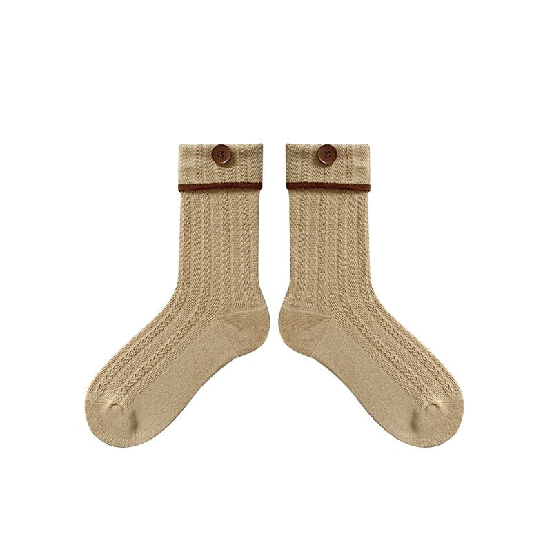 Button Cuffed Crew Socks For Women