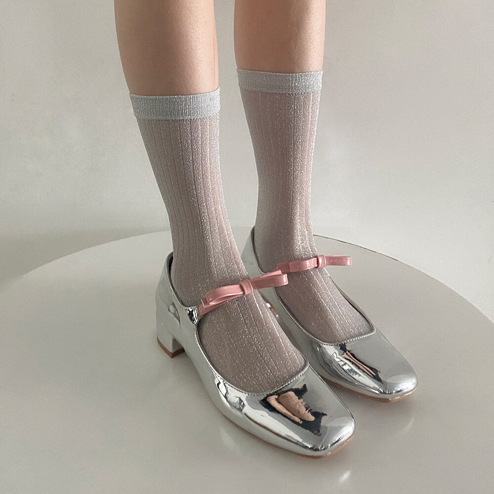 Shiny Striped Crew Socks For Women