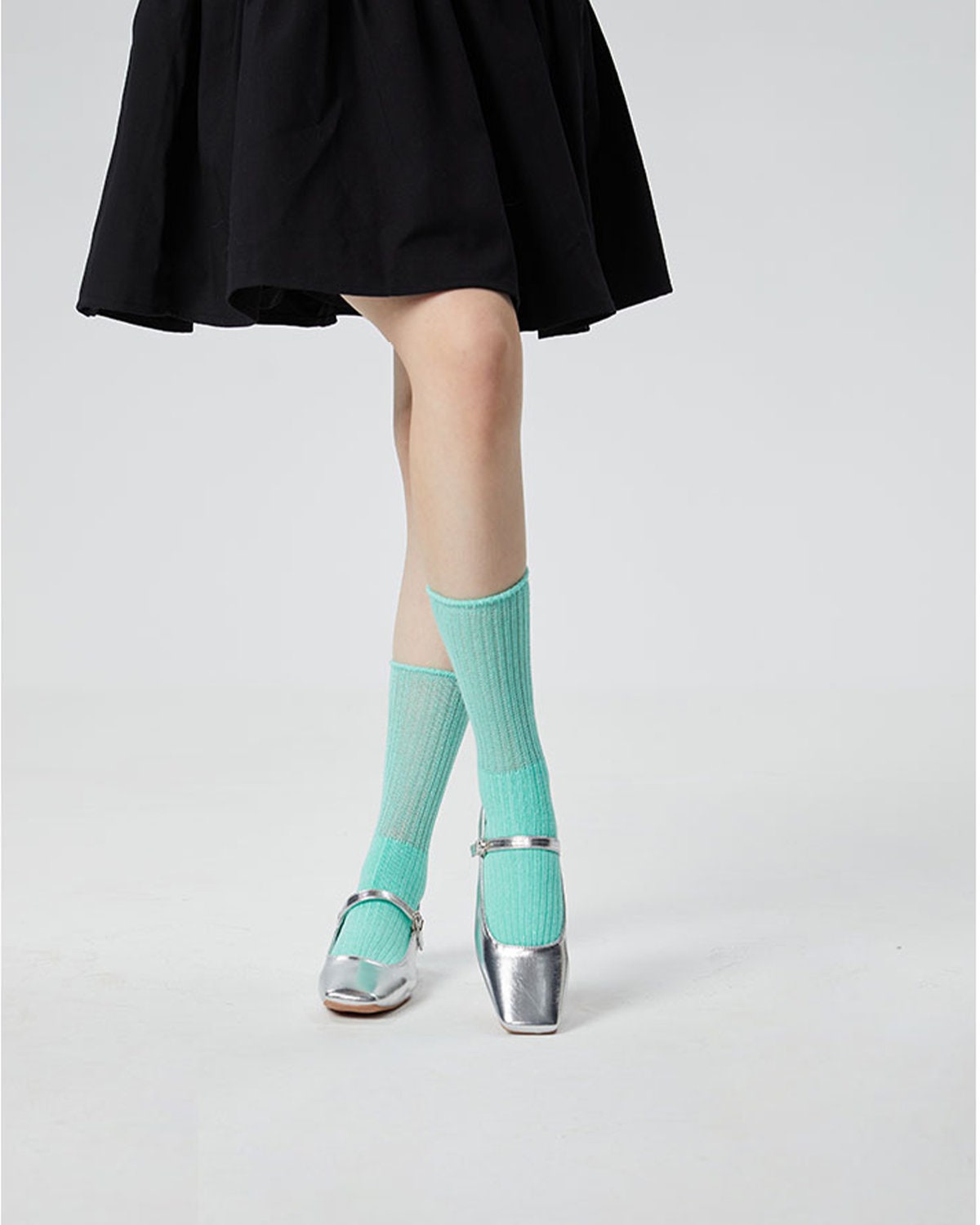 Shiny Semi-Sheer Crew Socks For Women