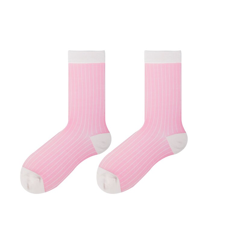 Color Block Semi-Sheer Stripe Crew Socks For Women