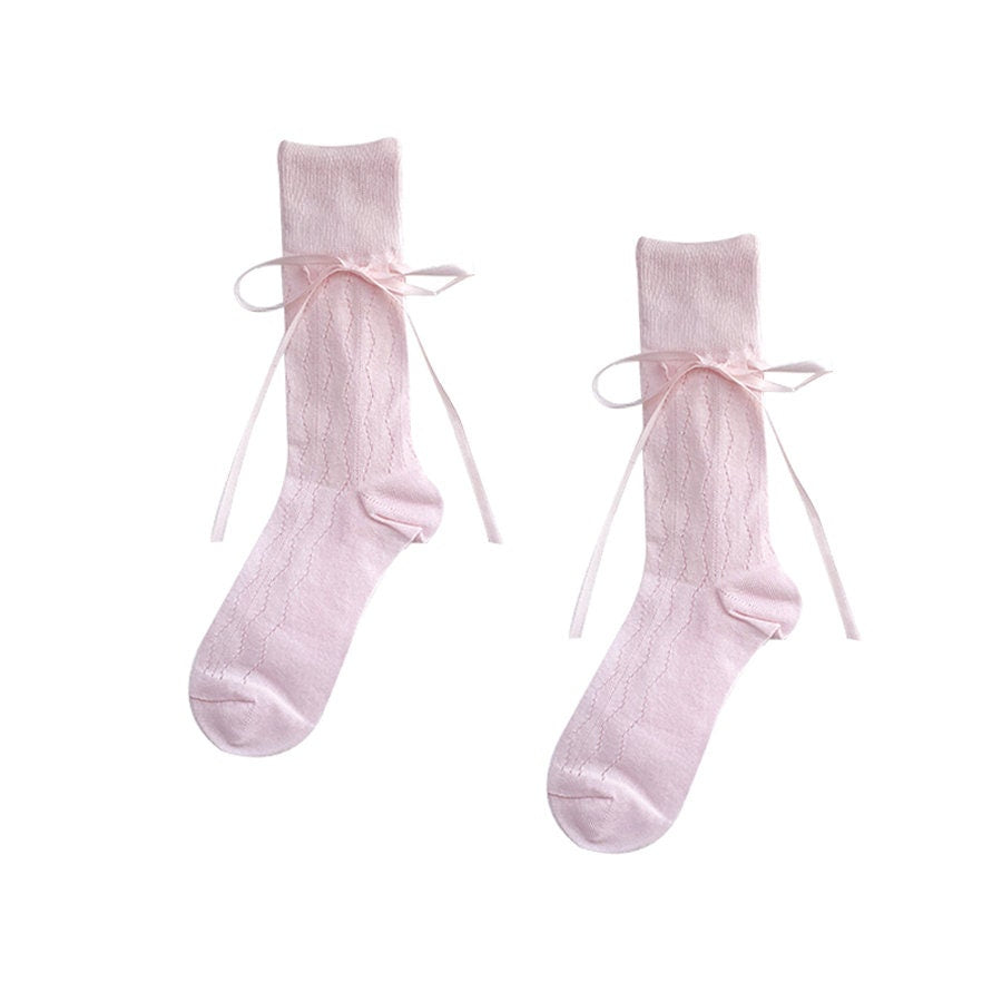 Bow Ribbon Cotton Crew Socks For Women