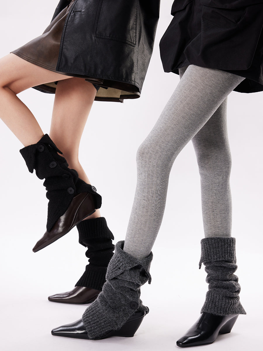 Buttoned Split-Cuff Knit Leg Warmers