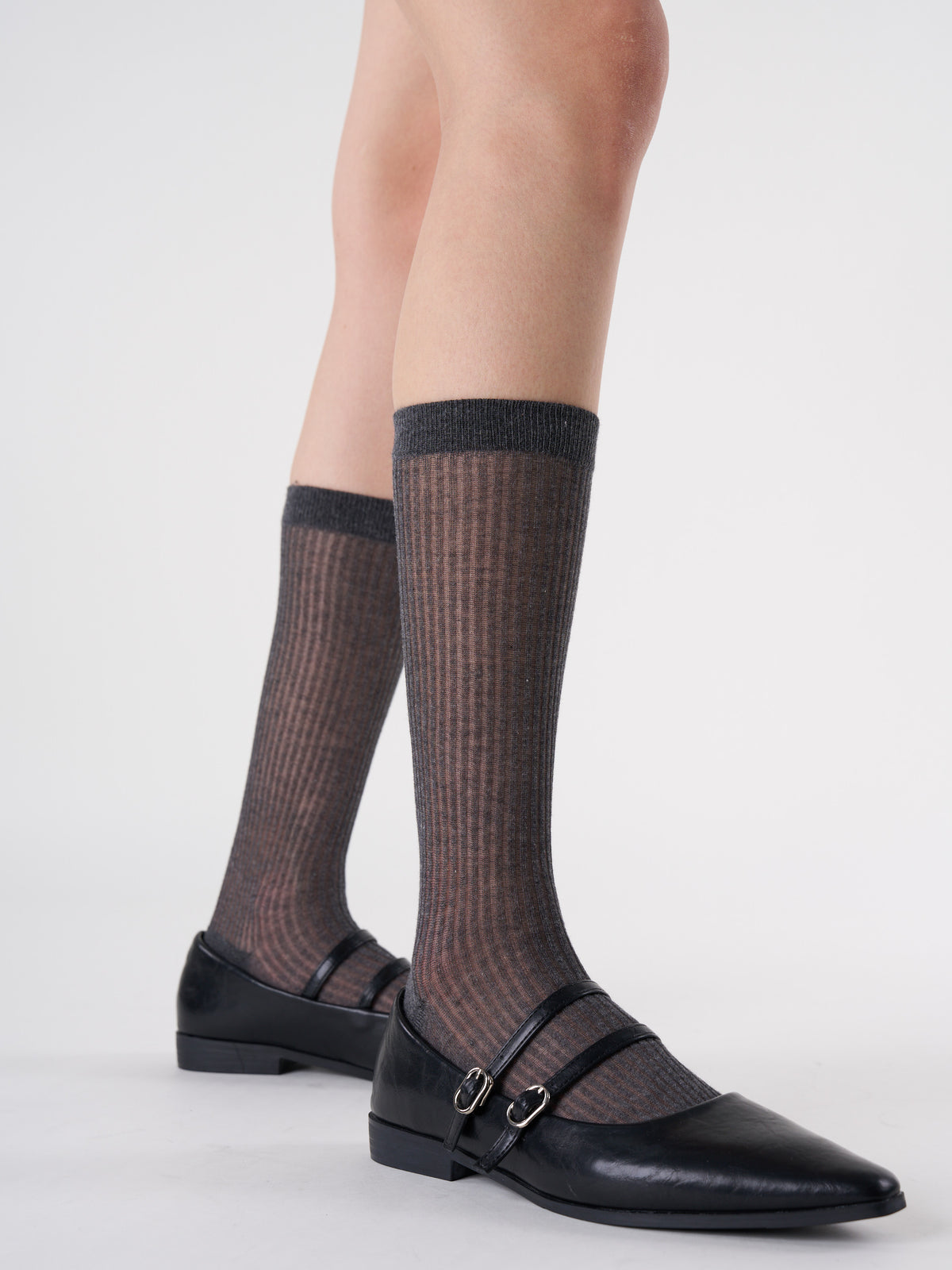 Ribbed Semi-Sheer Crew Socks