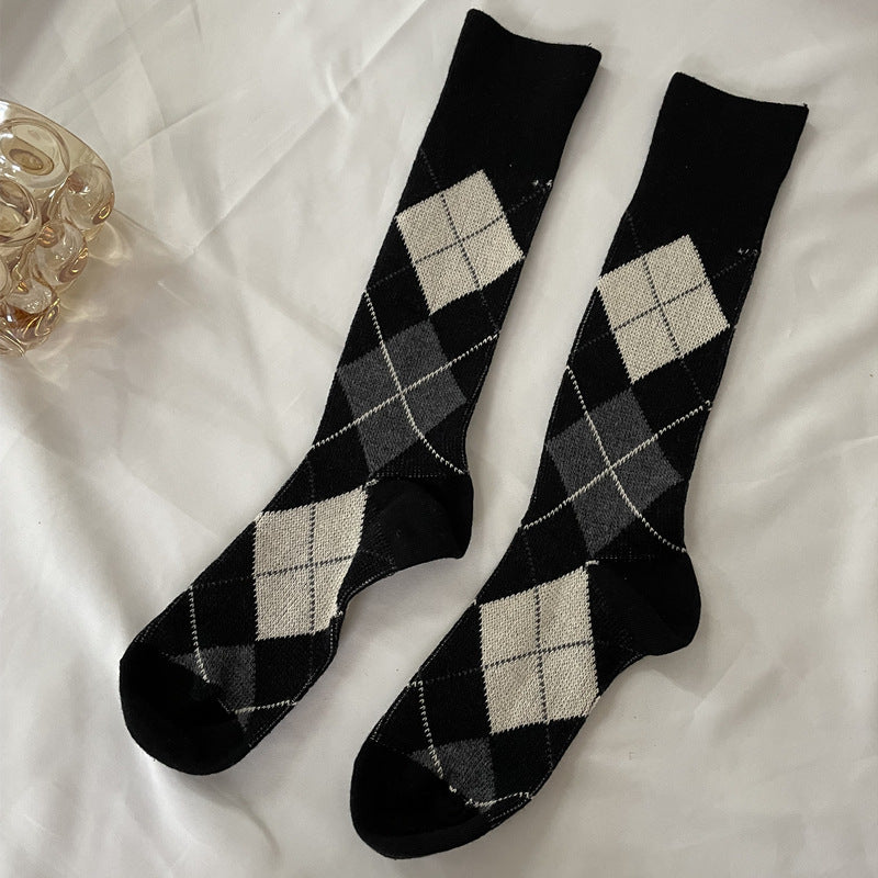 Argyle Crew Socks / Calf Socks For Women