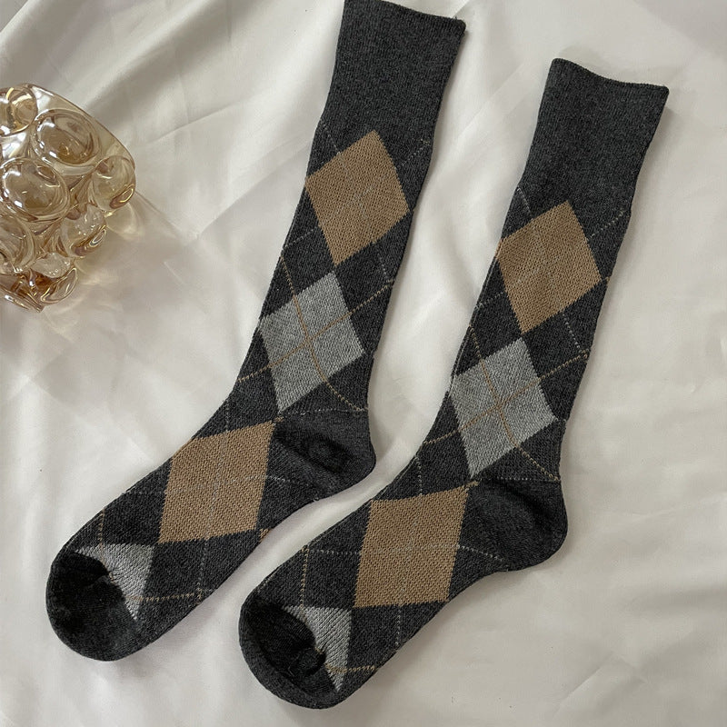 Argyle Crew Socks / Calf Socks For Women