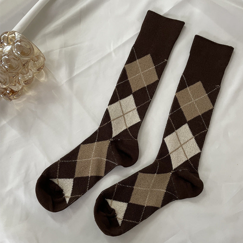 Argyle Crew Socks / Calf Socks For Women