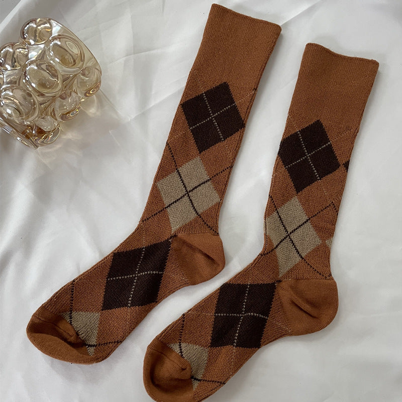 Argyle Crew Socks / Calf Socks For Women